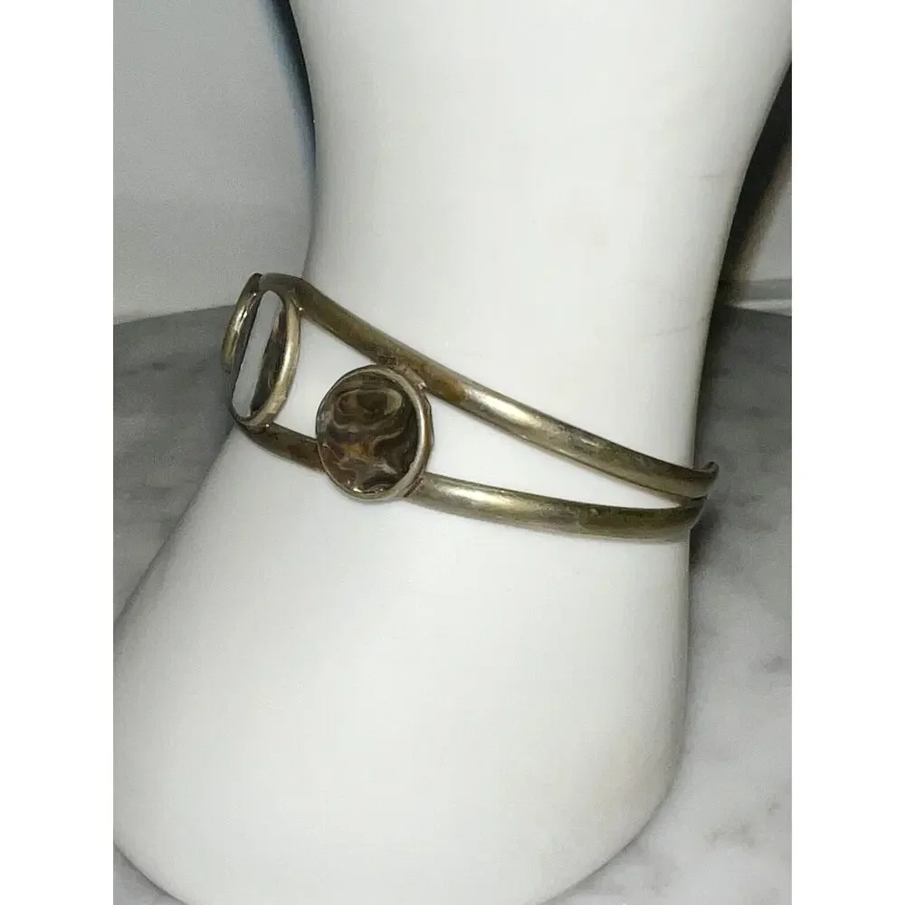 Vintage Hecho Mexico Silver Abalone Inlay Cuff Bracelet